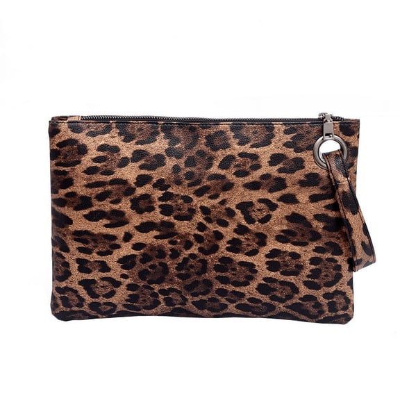 Leopard Print Wristlet Wallet for Women Large Capacity Vegan Leather Clutch Purse Slim Cell Phone Pouch Bag