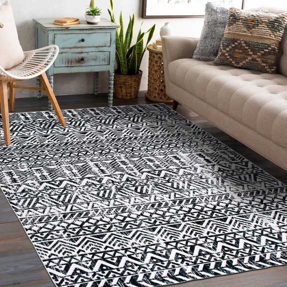 World Rug Gallery Distressed Boho Machine Washable Area Rug 5'x7' 5' x 8' Indoor Kitchen, Living Room, Bedroom