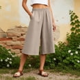 thumbnail image 2 of CAIVO Women Casual Cropped Wide Leg Pants Calf Length Summer Linen Blend Loose Fit Comfortable Elastic Waist Solid Color Versatile Trousers, 2 of 4