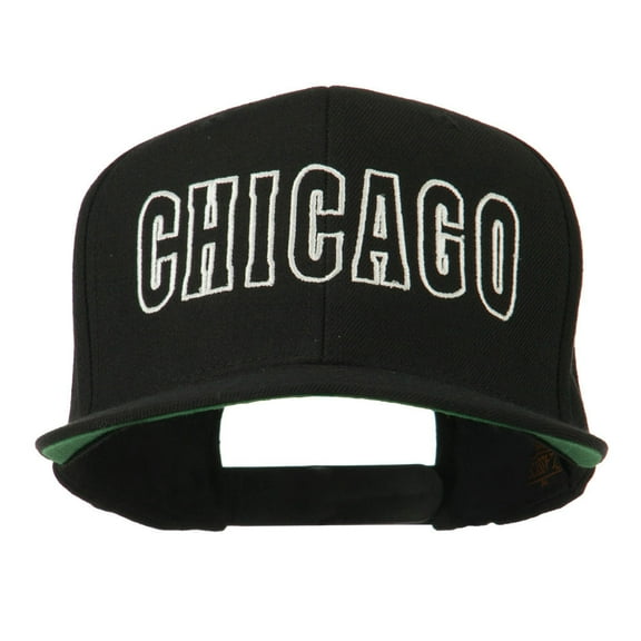 Chicago Embroidered Flat Bill Cap - Black OSFM