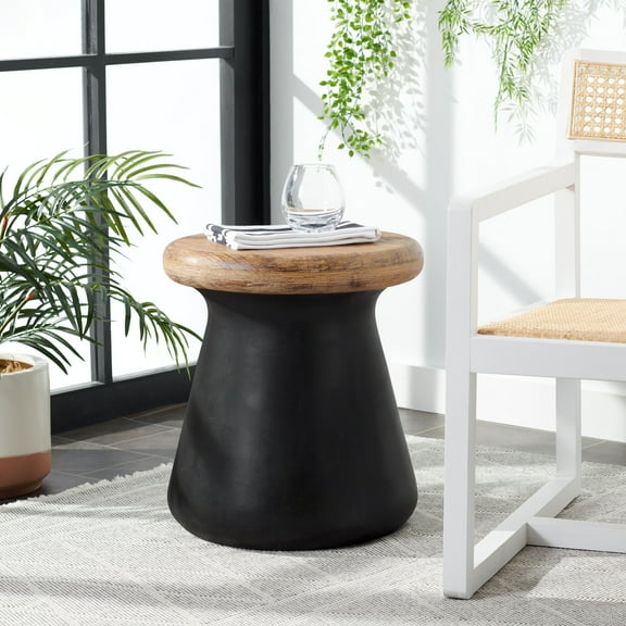 SAFAVIEH Button Outdoor Modern Round Accent Table, Black