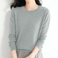 thumbnail image 2 of Knit Sweater for Women Wool Base Layer Shirt Tops Crewneck Long Sleeve Travel Hiking Tees Solid Pullover Sweaters Sweaters Grey L, 2 of 6