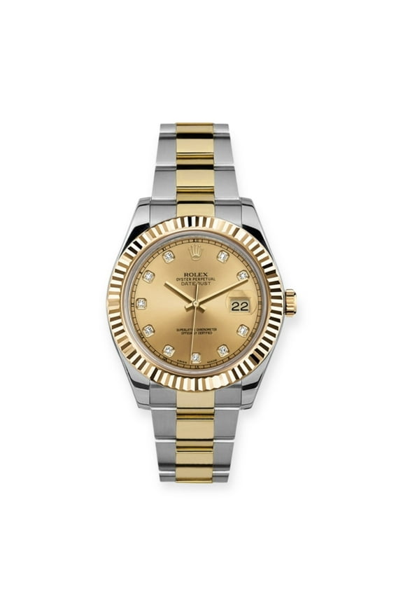 Pre-Owned Rolex Datejust 41mm Yellow Gold and Stainless Steel Bracelet Champagne Diamond Dial 116333