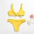 thumbnail image 2 of TOOYOU Women Swimsuit Solid Color Print Split Bathing Suits High Waist Pants Suspender Backless Bikini Beach Fashion Swimwear Yellow, 2 of 9