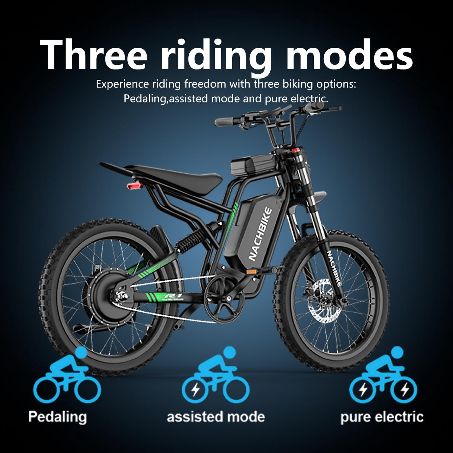 Max Speed 40MPH,4000W(Peak) R1 Electric Dirt Bike for Adults,Electric Motorcycle with 60V/25AH Battery Ebike Bicycle 4-Piston Dual Hydraulic Brake,19x2.7"Tire Front/Rear Suspension