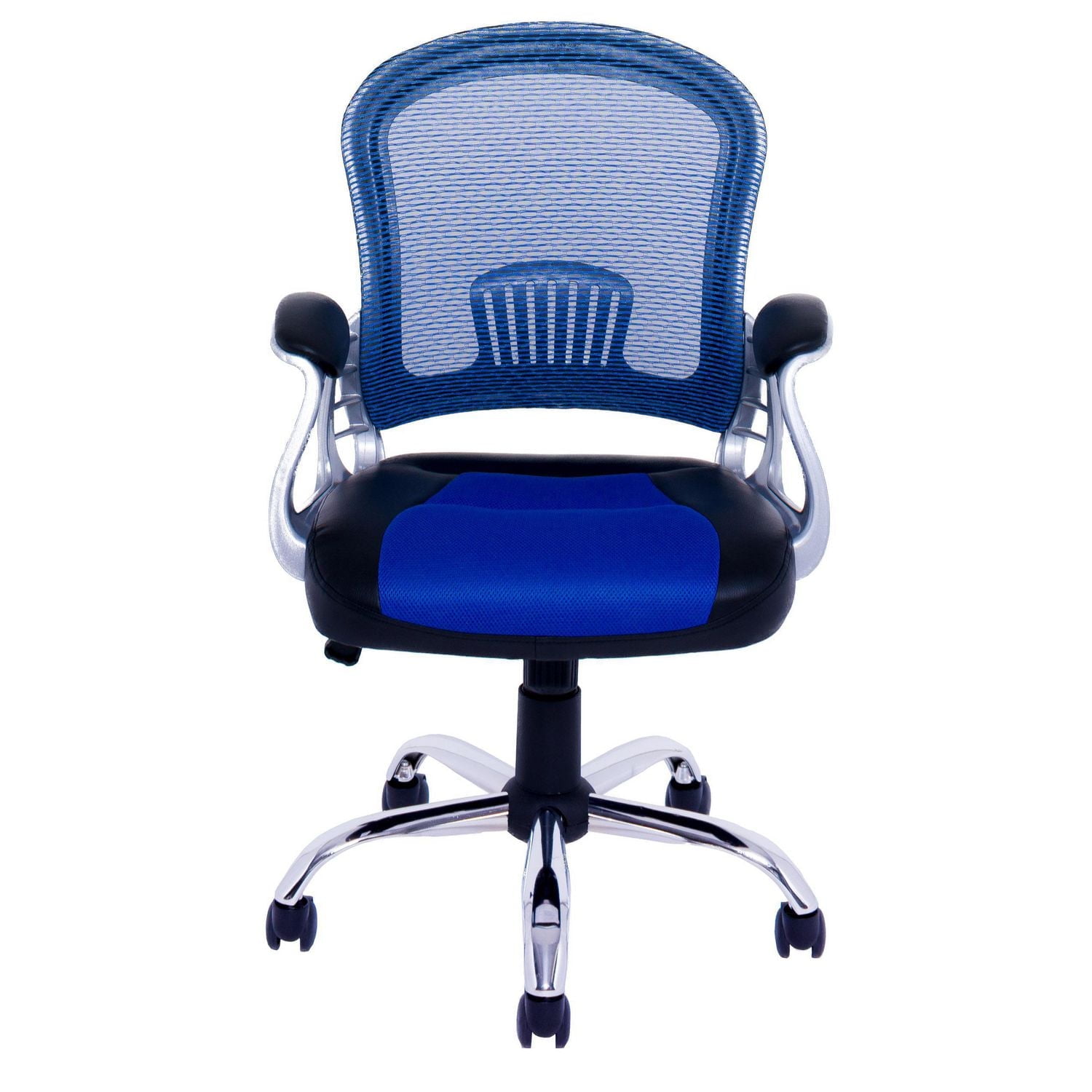 CorLiving Quinn Faux Leather and Mesh 19"-23" Seat Height Adult Office Chair with Lumbar Support, Blue/Black