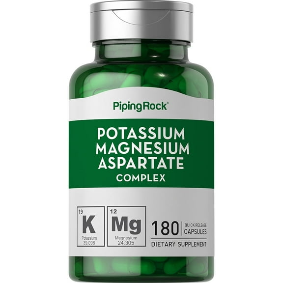 Potassium Magnesium Aspartate Complex 99 mg/180 mg | 180 Quick Release Capsules | Non-GMO, Gluten Free | by Piping Rock