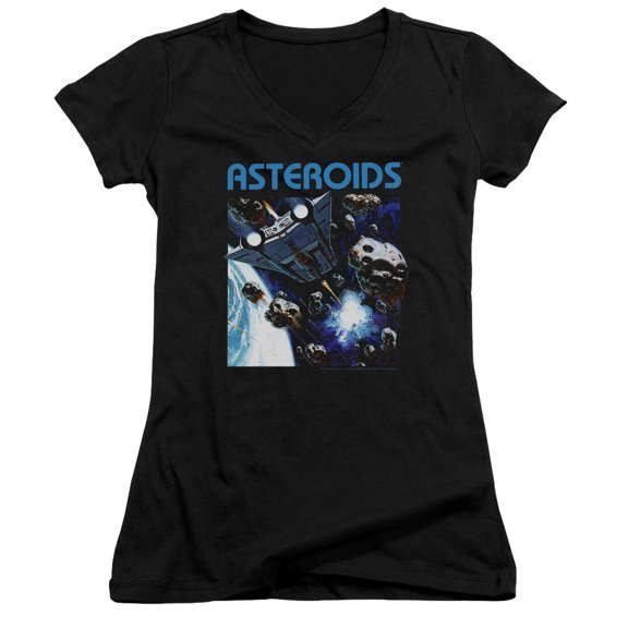 Atari 2600 Asteroids Junior Women's T-Shirt V-Neck Black