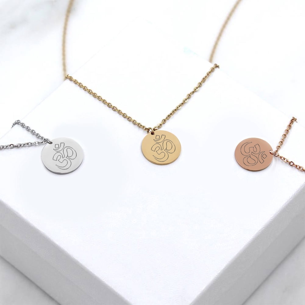Anavia Round Om Sign Necklace Yoga Theme Stainless Steel Silver Disc 10mm Pendant Jewelry with Gift Box