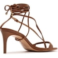 thumbnail image 3 of Schutz Vikki Lo Brown Ankle Strap Lace up Open Toe Stiletto Mid Heel Sandals (Brown, 8), 3 of 6