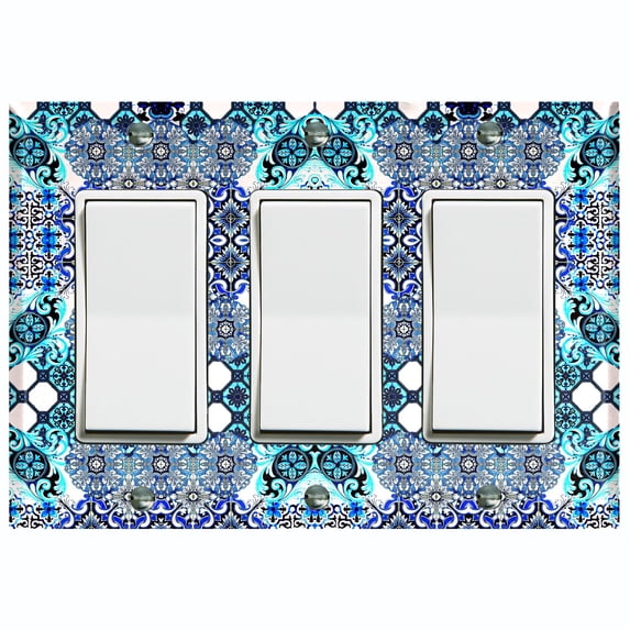 Metal Light Switch Plate Cover Blue Teal Mosaic Tile Pattern TIL006