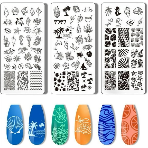 3pcs Stainless Steel DIY Nail Art Templates Template Tool Rectangle Mixed Shapes