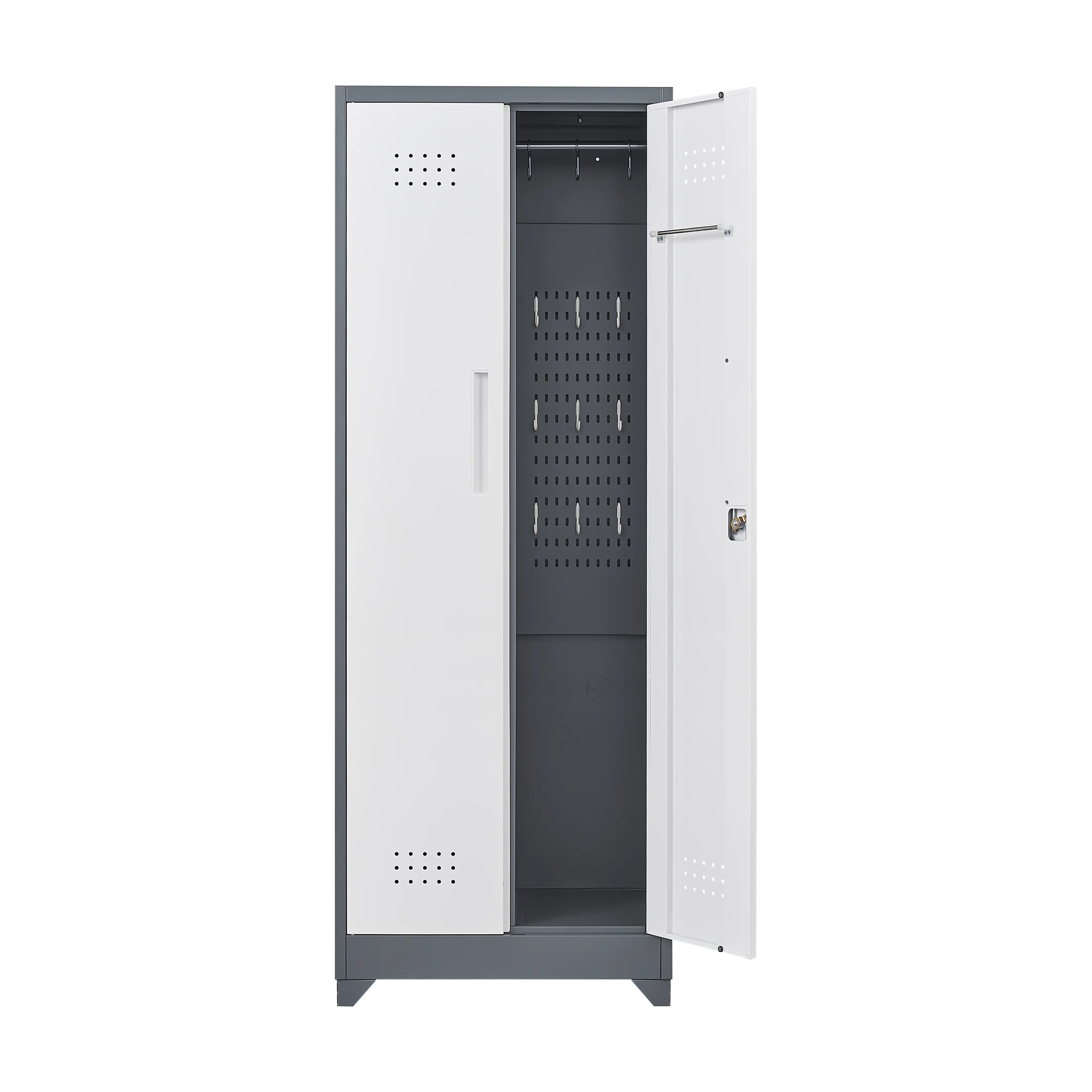 Aukfa 65" Metal Garage Storage Cabinets, Lockable Broom Closet Storage Cabinet with Shelves for Basement/Office/Laundry Room, White