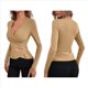 thumbnail image 3 of Camiseta de Larga Ajustada con Escote en V Profundo y Fruncido para Mujer Caqui M, 3 of 5