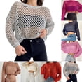 thumbnail image 5 of CENL Women Mesh Fishnet Crop Tops Long Sleeve Crew Neck Sexy Hollow Out Loose Shirts, 5 of 9