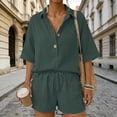 thumbnail image 3 of Rvusndi Summer Sets Linen Sets for Women 2 Piece Short Sleeve Shirt and Shorts Beach Outfits Casual Fashion Comfortable Solid Color Suits XXL, 3 of 7