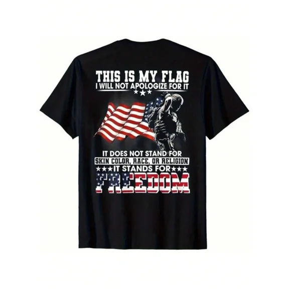 Patriotic American Flag Freedom Soldier Men's Graphic T-Shirt Retro Military Veteran USA Pride Tee