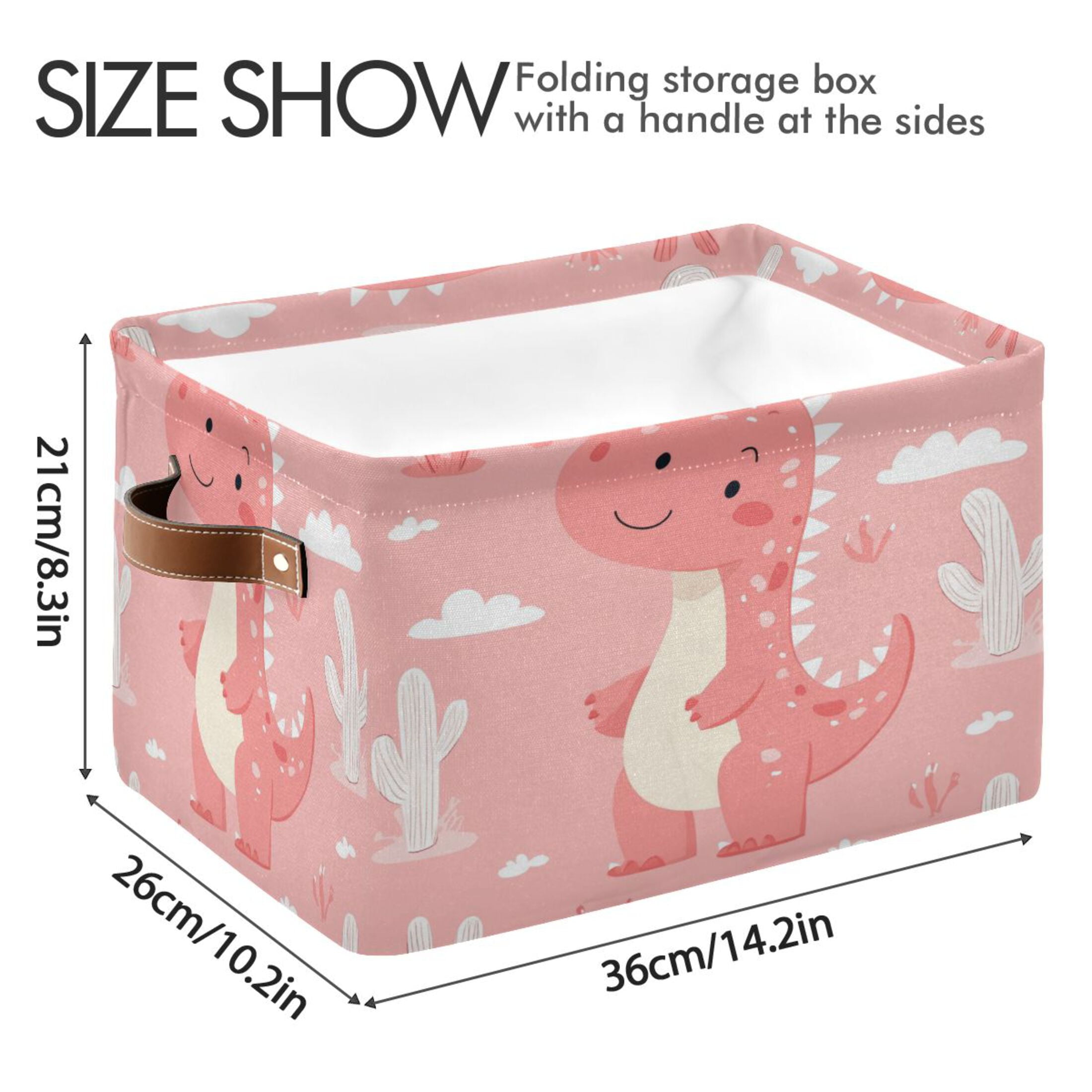 Cute Pink Dinosaur Pattern Foldable Storage Basket,Canvas Fabric Foldable Storage Bins with Handles Open Home Storage Bins Boxes for Toy Book Shelf Closet Baskets
