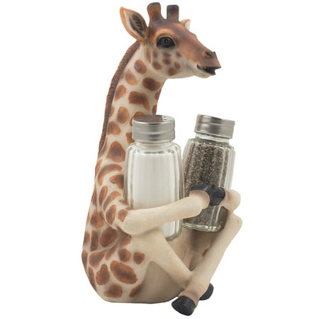 Sitting Giraffe Glass Salt and Pepper Shaker Set Figurine Holder for Safari Kitchen Decor or African Jungle Animal Decorations by Home 'n