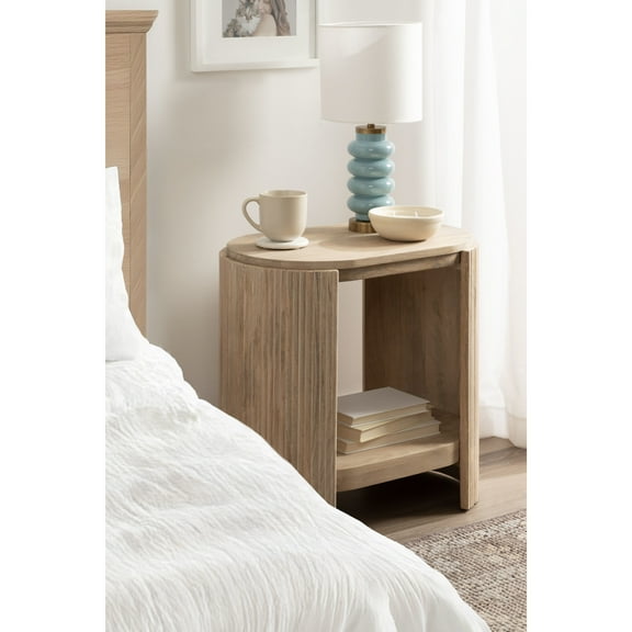 Kate and Laurel Cakora Modern Capsule Ribbed Mango Wood Side Table, 22 x 13 x 22, Light Natural, Boho Decorative Two-Tier End Table for Use as a Bedroom Nightstand or Living Room Plant Stand