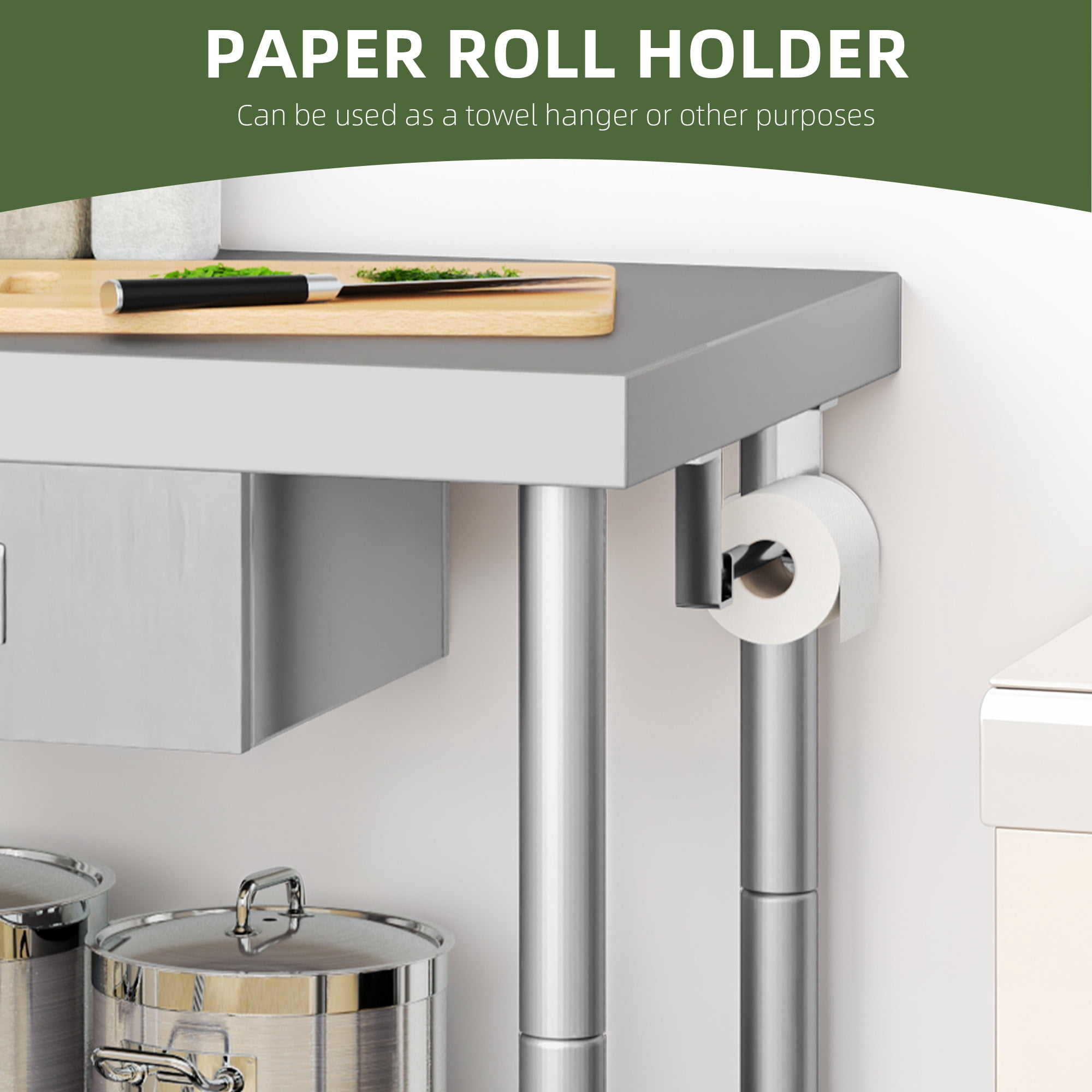 Uforic Stainless Steel Table with Paper Towel Holder and Drawer, 36" × 24" Work Table with Drawer, Metal Table Prep Table