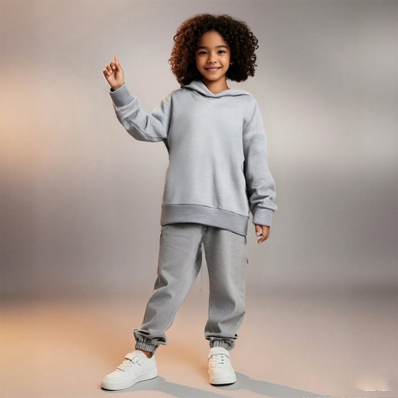 Kids Sweatsuit 2PC Long Sleeve Light Gray Pullover Hoodie and Jogger Pants Winter Clothes Boys Clothes 5-6 Years Boys Girls Fashion