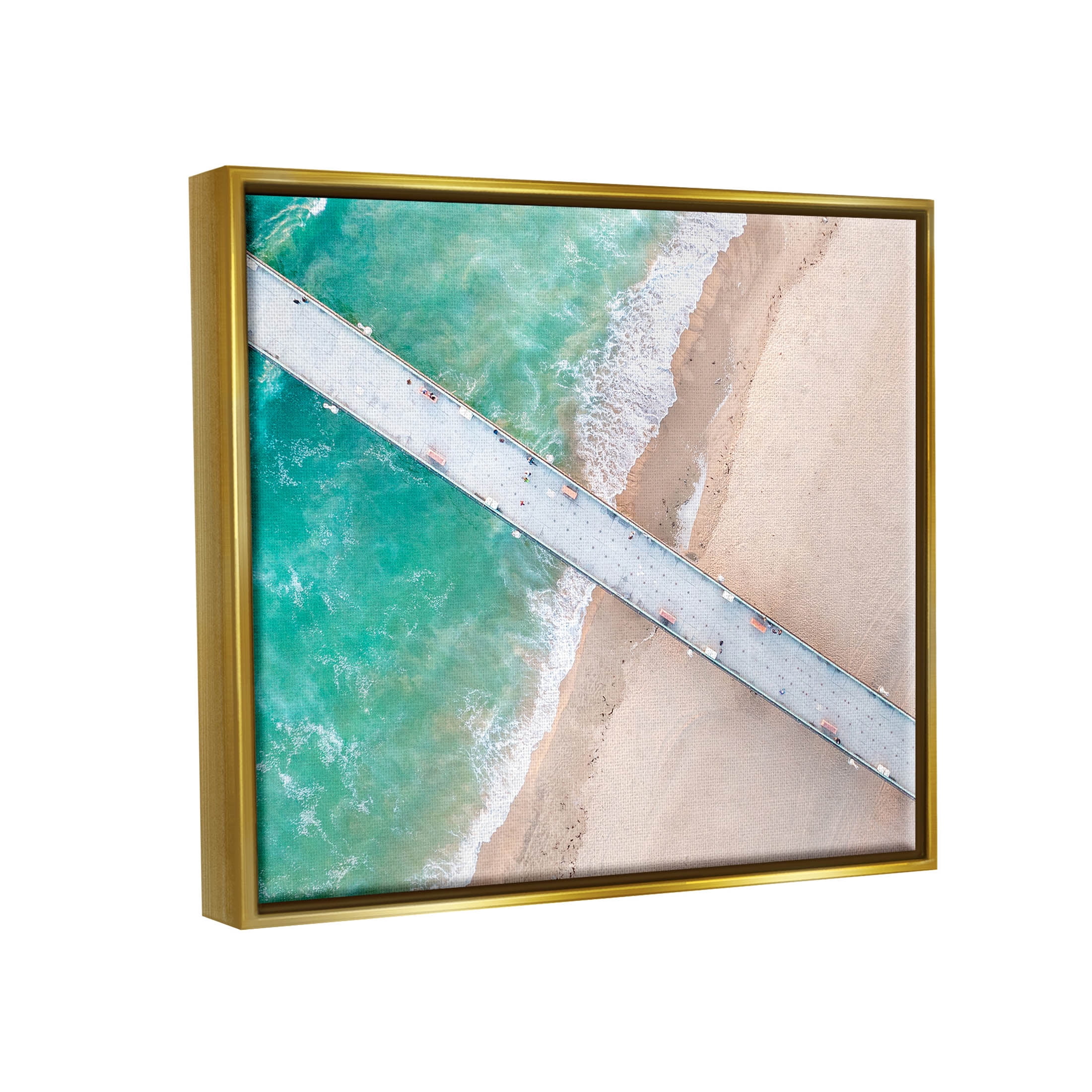 Aerial Ocean Beach Bridge Coastal Photograph Metallic Gold Framed Art Print Wall Art