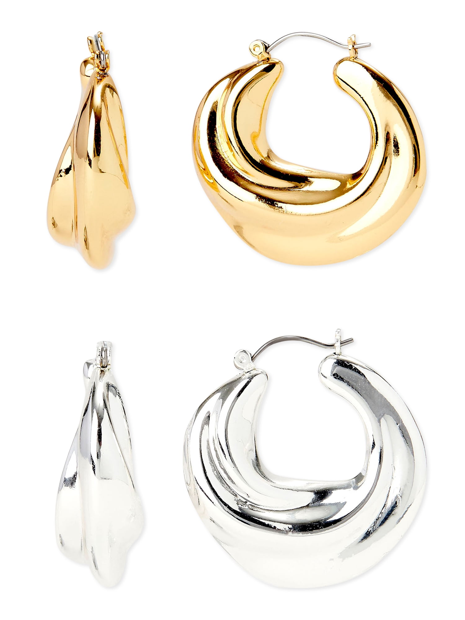 Scoop Womens 14K Gold Flash-Plated & Fine Silver-Plated Hoop Earring Duo, 2-Piece