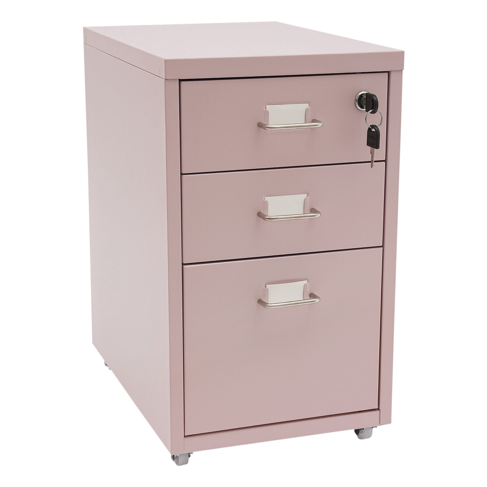 3 Tiers Pink Vertical File Cabinet Rectangular Metal Mobile File Cabinet with Lock Filing Cabinet for office, study, dresser