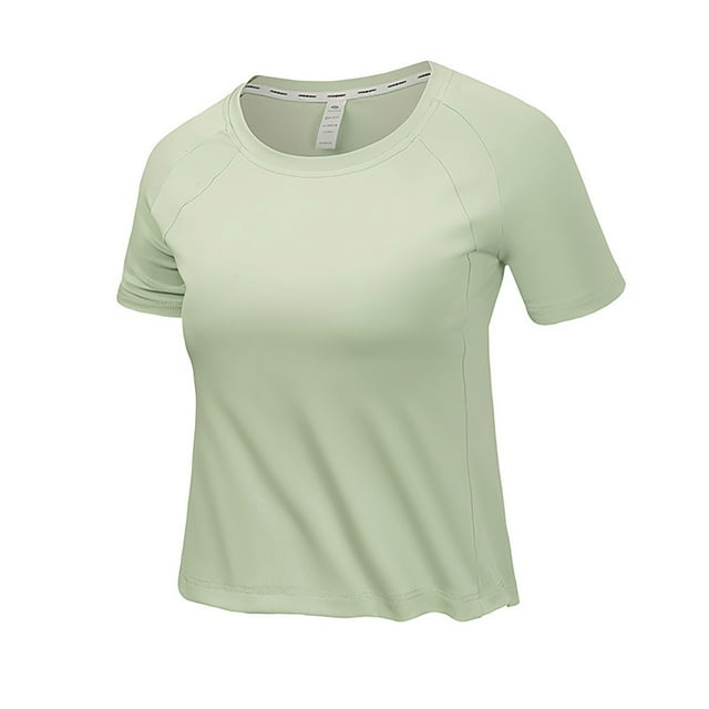 Timegard Hauts de Course pour Femmes Col Rond Manches Courtes Court Athlétique Entraînement Gym Hauts Couleur Unie
