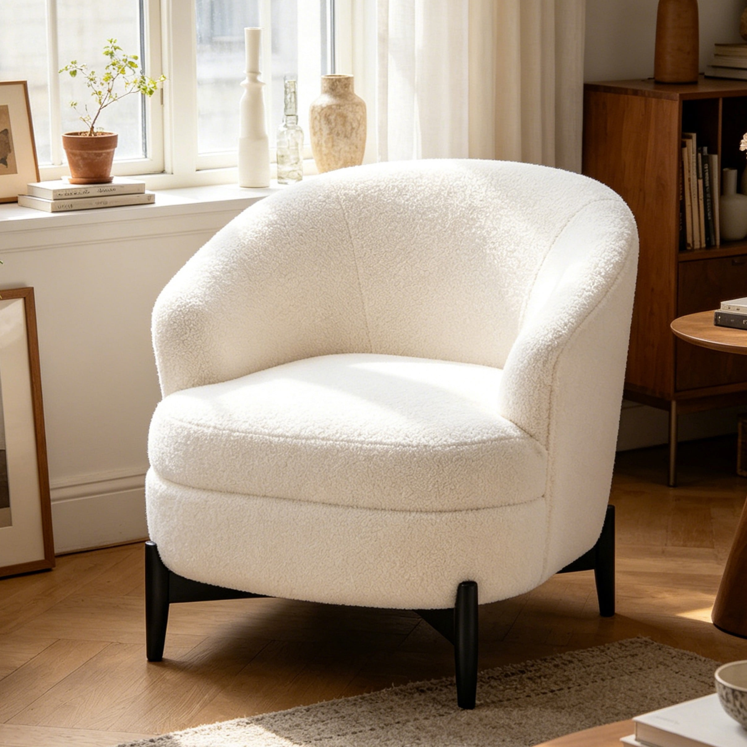 BSHTI 33.07" Velvet Upholstered Barrel Accent Chair – Modern Comfortable Armchair for Living Room, Bedroom, or Office, Beige