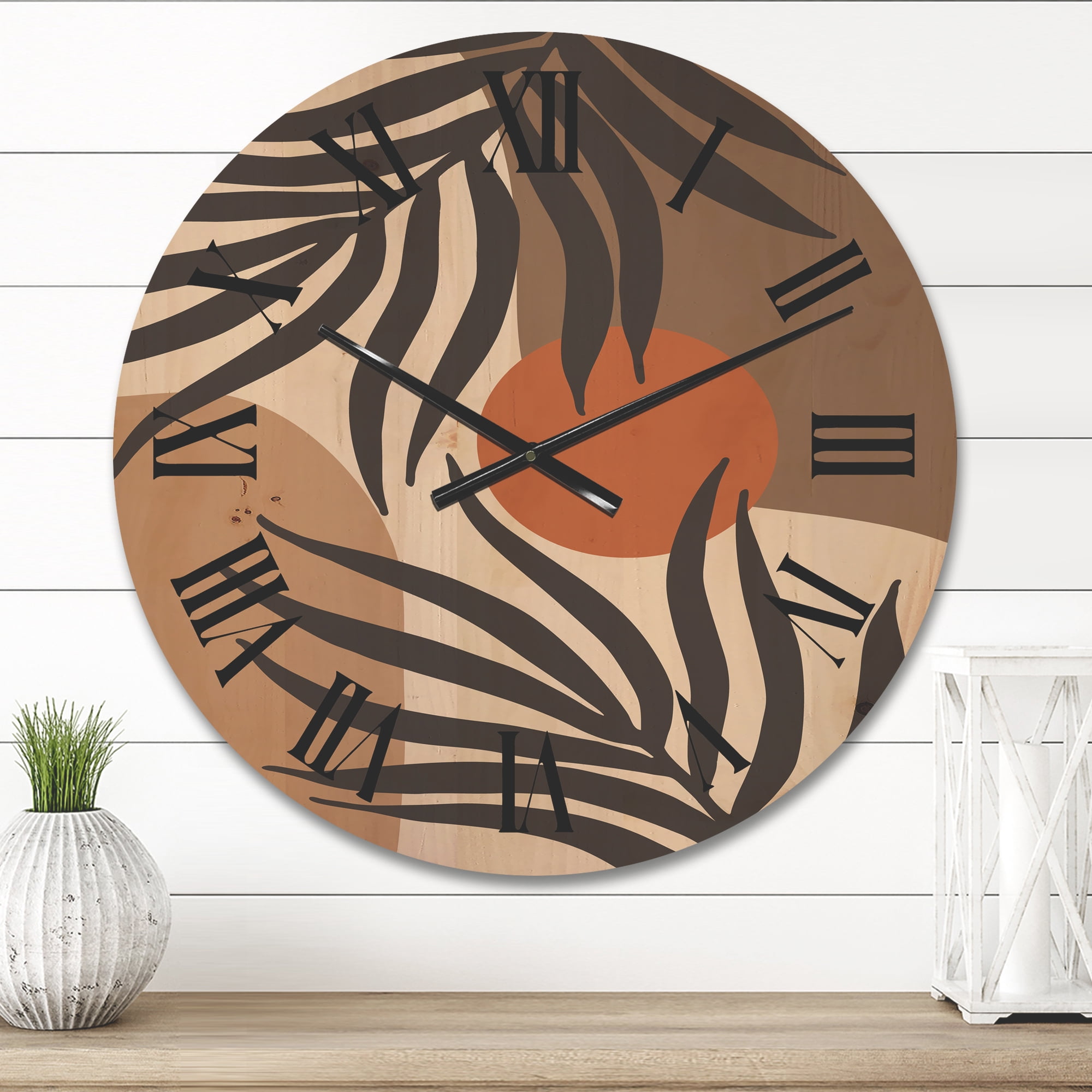 Designart 'Sun and Moon Shapes In Retro Terracotta Tones III' Modern Wood Wall Clock
