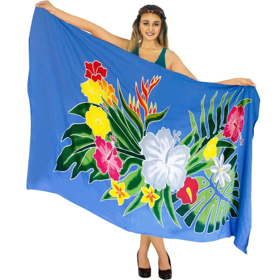 HAPPY BAY Women's Beachwear Summer Bikini Wraps Beach Wrap Swimwear Coverups Sarong Swim Cover up Skirt Bathing suit Swimsuit Pareo for Women One Size Blue, Hibiscus