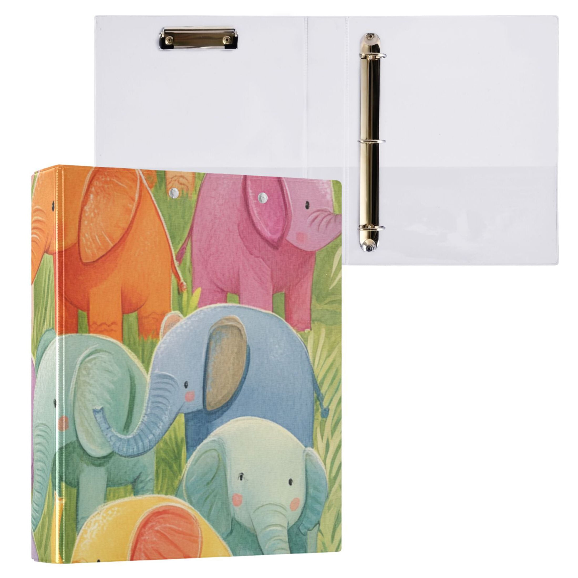 Cute Little Elephants 3 Ring Binders 1.5 inch Hardcover File Folders with Interior Pockets A4 Size Organizer for School Office Hospital