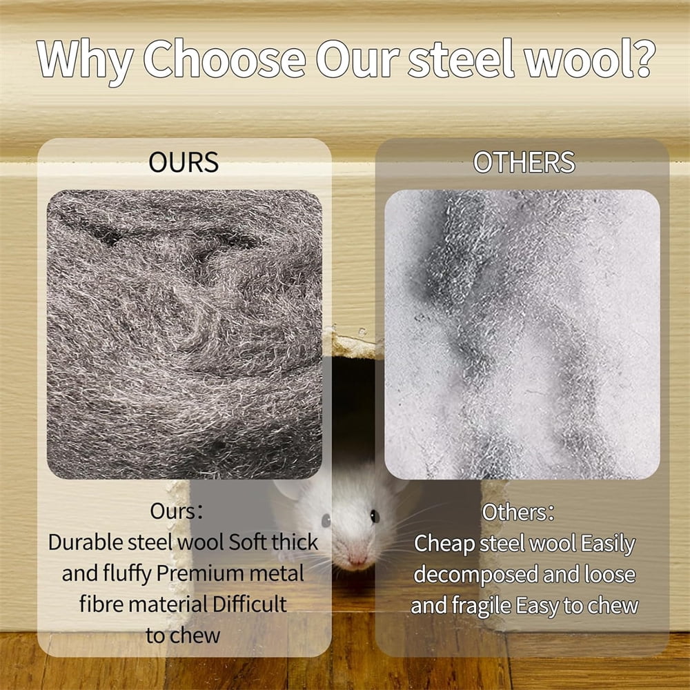 Steel Wool for Mice Control,NOGIS 4 Pack of 3"x13 Ft Steel Wool,Gap Filler for House & Garage,Keep Mice Away from Holes, Siding, Pipeline, Vents in Garden, House, Hardware DIY Kit