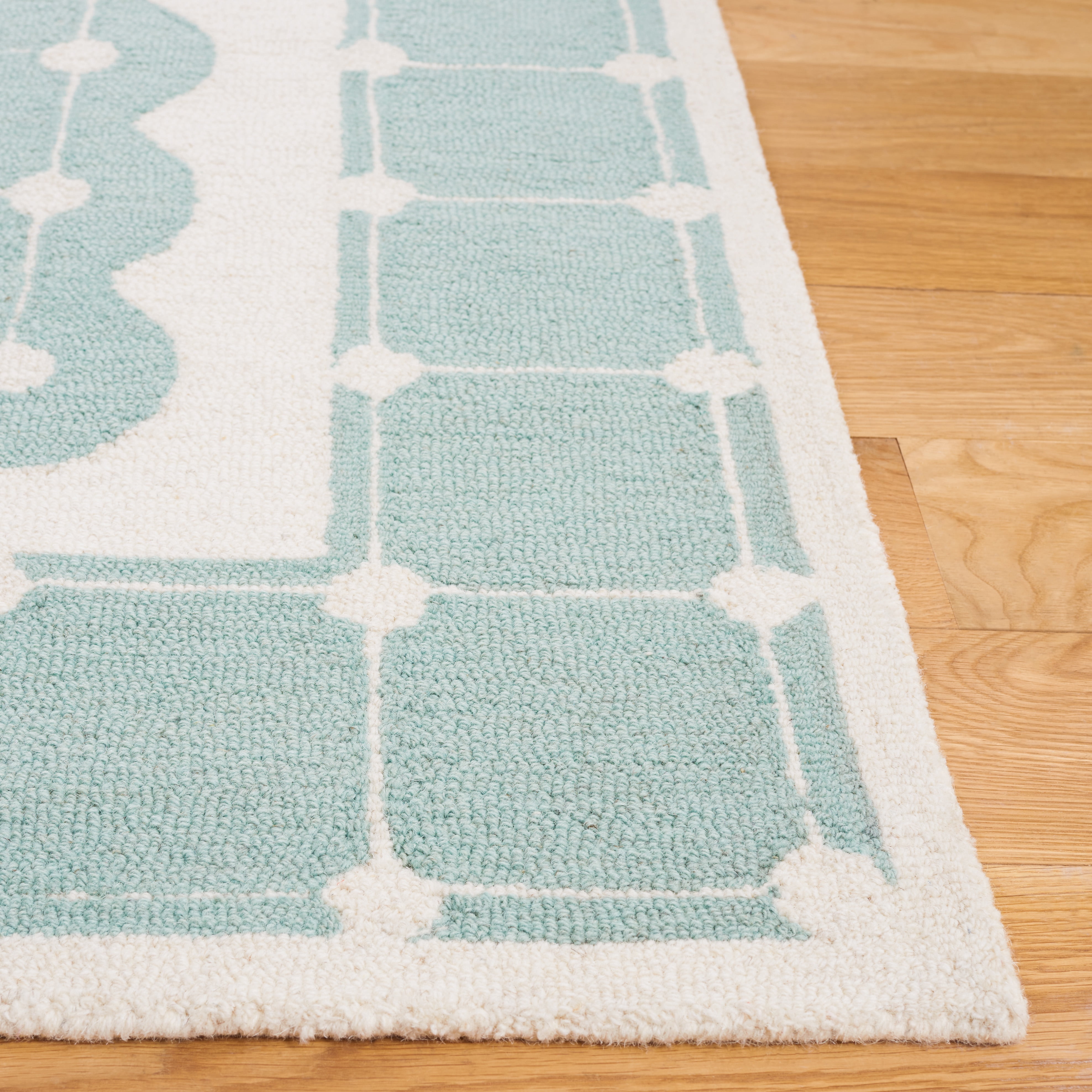SAFAVIEH Kids Bordered Swivel Lattice Area Rug, Turquoise/Ivory, 5' x 5' Square