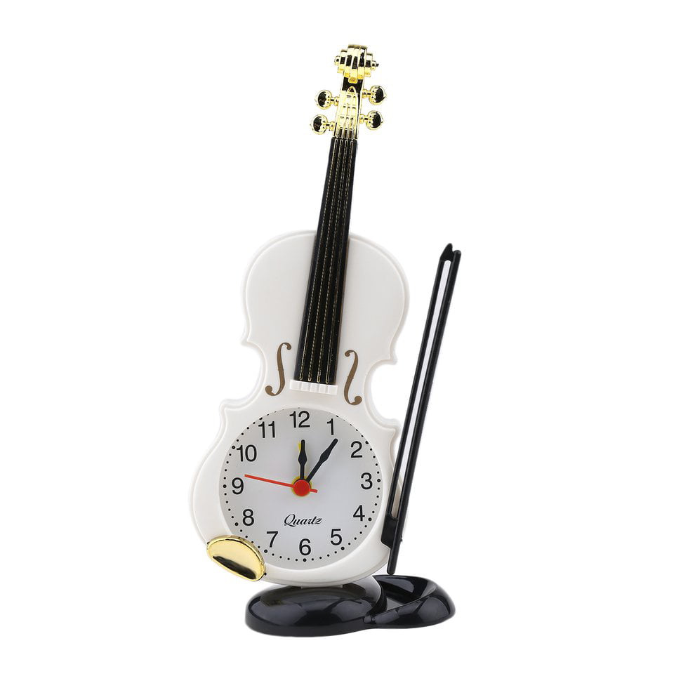 Table Clock Student Office Violin Gift Home Decor Quartz Alarm Classic Snooze 