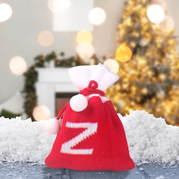 Bolsa de regalo tejida con letras del alfabeto | Bolsa bordada para dulces navideños | Adorno navideño personalizado | Mini bolsa colgante para decoración del árbol