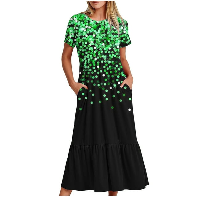 Mefallenssiah Mode Femmes Col Rond Manches Courtes Robe Imprimée