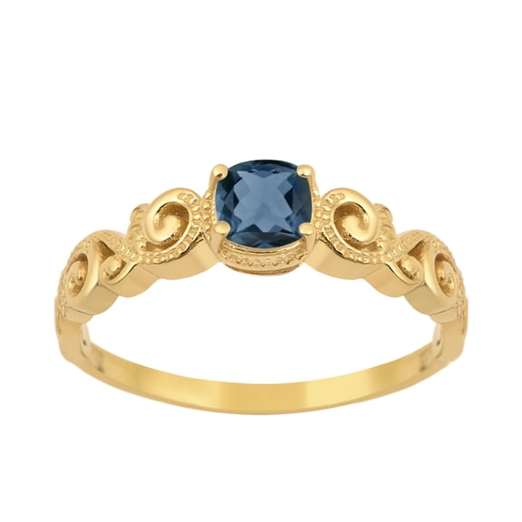 925 Sterling Silver Gold Vermeil London Blue Topaz Cushion 6mm Women's Solstic Valentines Day Gifts Ring, 0.75 Ct