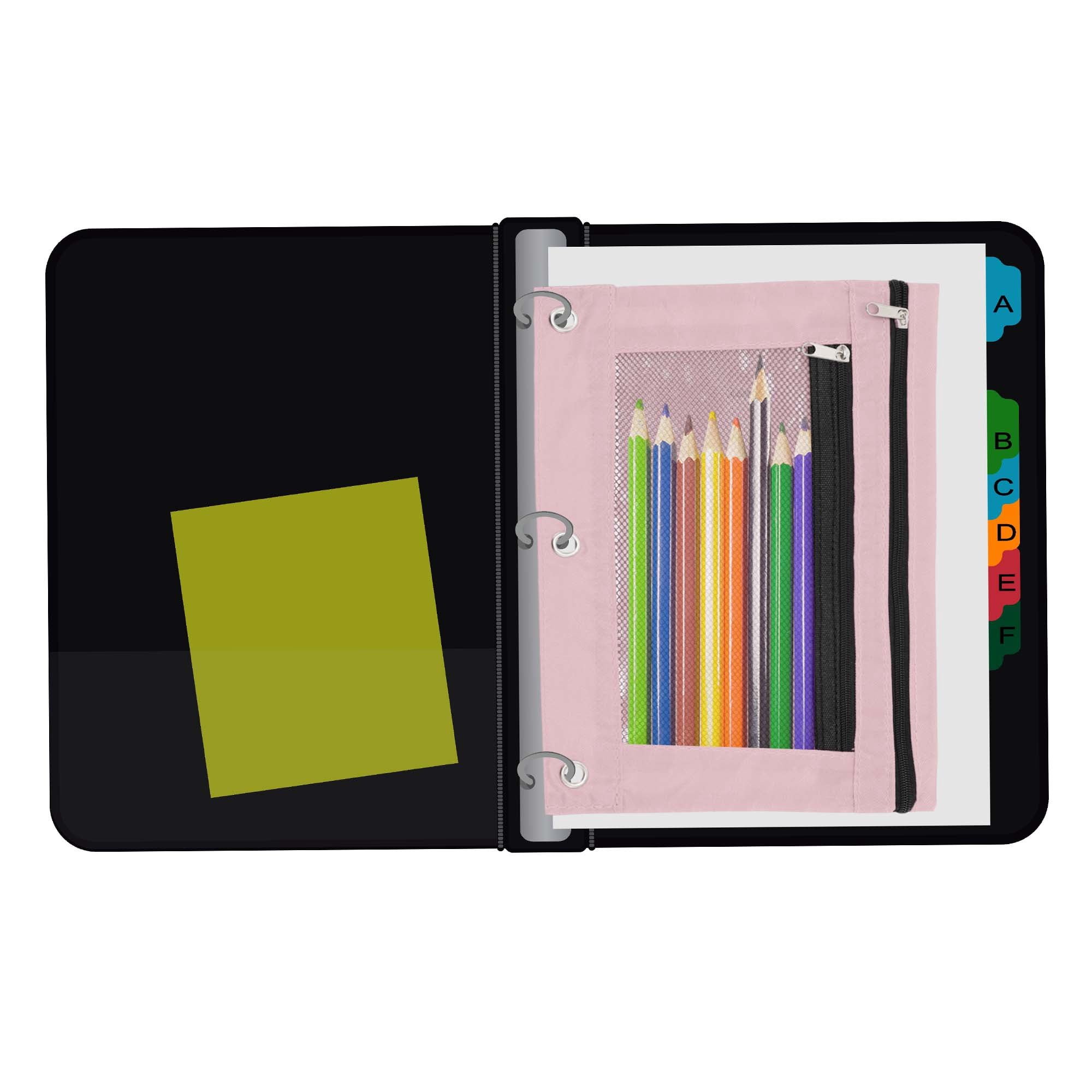 Unique Bargains Smooth Zipper Clear Mesh Double Layer Pencil Case for 3 Ring Binder Pink