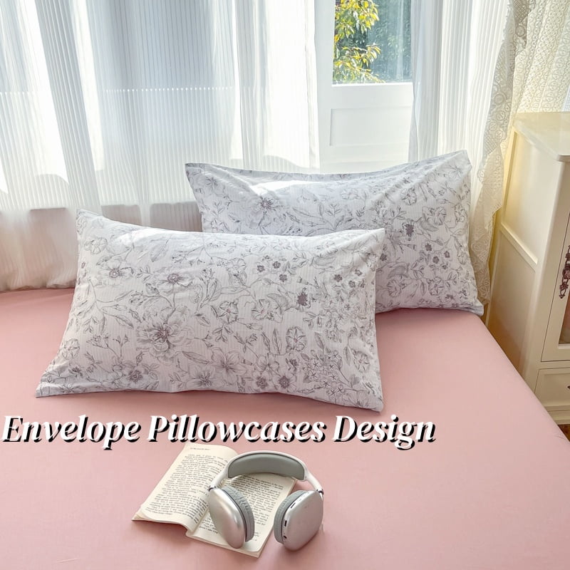 JOLUSERE 100% Organic Cotton Duvet Cover Sets King Size, 3 Pieces Soft Mist White Floral Soft Chic Artistic Bedding Sets