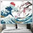 thumbnail image 2 of Japanese Wave Tapestry, Cool Ocean Wave Wall Tapestry, Asian Anime Mount Red Sun Cherry Blossom Decorations Tapestry Wall Hanging for Bedroom Artistic, 60X40IN, 2 of 5