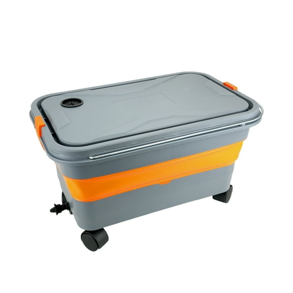 RULLINE Glide CB 55 Collapsible Bucket, 5.5Gal Foldable with Wheels, Handle & Drain Plug - Portable for Car Wash, Camping, RV, Pet Bath - Durable PP/Silicone Compact Design