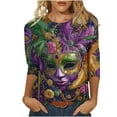 thumbnail image 2 of Cadancy Mardi Gras Shirts for Women Plus Size 3/4 Sleeve Pullover Holiday Tunic Tops Crewneck Trendy Mask Print Rave Party Carnival Tees Outfits, 2 of 5