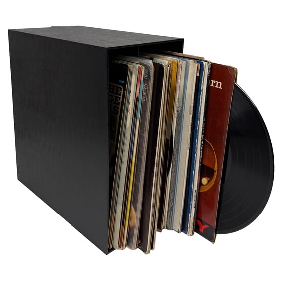 CheckOutStore 1 Black LP Box Protected Stackable 12-Inch Vinyl Record & Craft Paper Storage Organizer with Dual Open Compartments