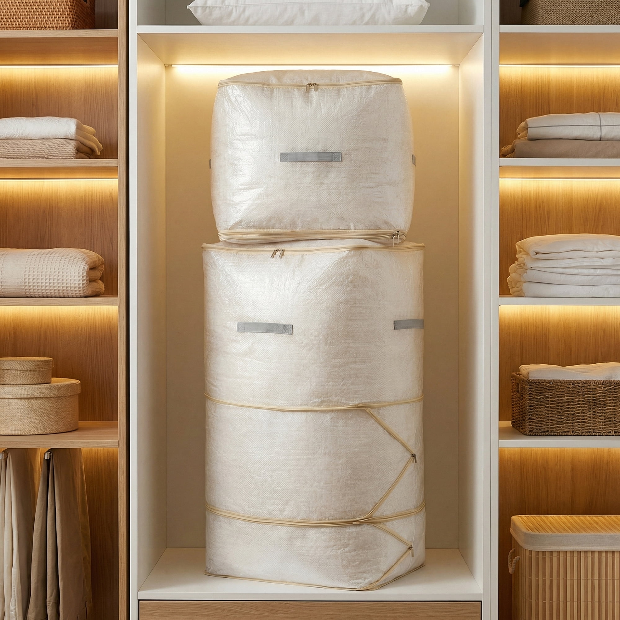 Unique Bargains Portable Storage Bags for Organizing Clothing Beige 19.7"x16.5"x35.4"