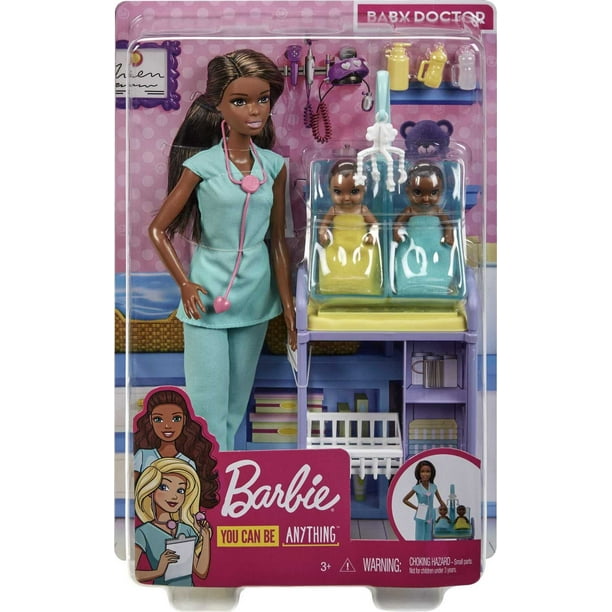 Ensemble de jeu pour bébé Barbie avec poupée brune, 2 poupées pour  nourrissons, Table d'examen
