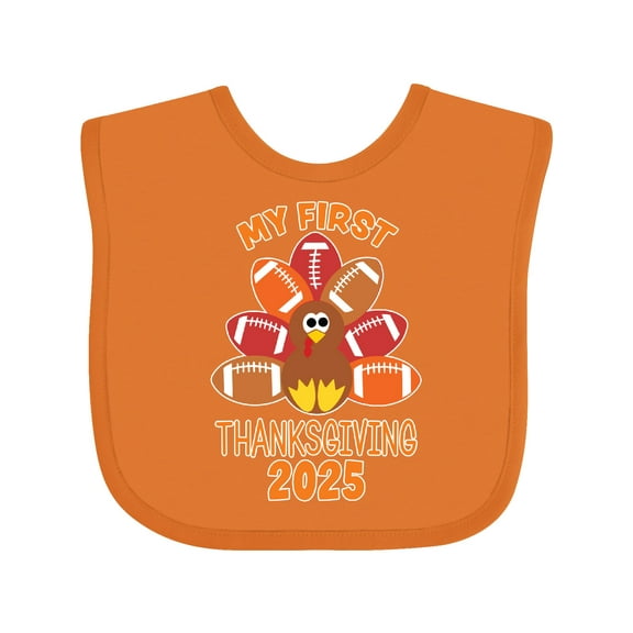 Inktastic My First Thanksgiving with Football Turkey 2025 Boys or Girls Baby Bib