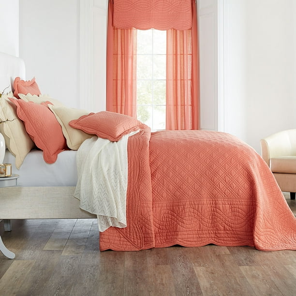 BrylaneHome Florence Oversized Bedspread Twin, Coral Pink Walmart